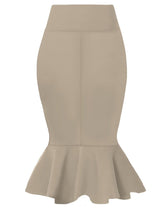 Hybrid & Company Womens Premium Nylon Ponte Stretch Office Fishtail Pencil Skirt High Waist Made in The USA Below Knee