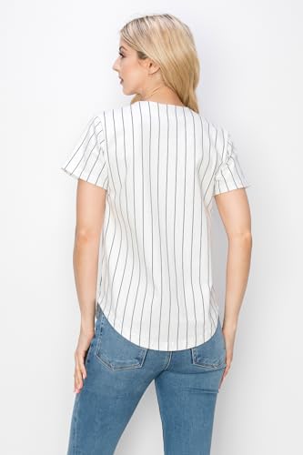 YURO-K Women's White Cotton Pinstripe Baseball Jersey/Made in Los Angeles