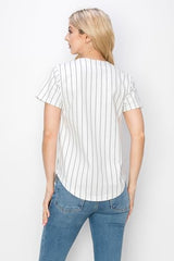 YURO-K Women's White Cotton Pinstripe Baseball Jersey/Made in Los Angeles