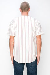 YURO-K Men's White Cotton Pinstripe Baseball Jersey/Made in Los Angeles