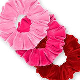Velvet Scrunchies 3-Pack Gift Set Premium Plush Ponytail Holder Made in the USA Burgundy Forest Black