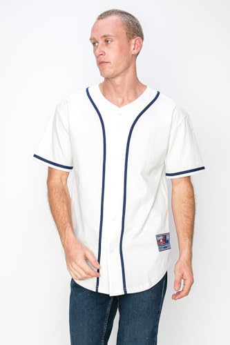 YURO-K Men's Cotton White Color Baseball Jersey with Piping/Made in Los Angeles