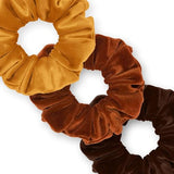 Velvet Scrunchies 3-Pack Gift Set Premium Plush Ponytail Holder Made in the USA Burgundy Forest Black