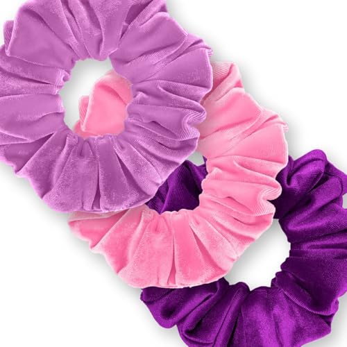 Velvet Scrunchies 3-Pack Gift Set Premium Plush Ponytail Holder Made in the USA Burgundy Forest Black