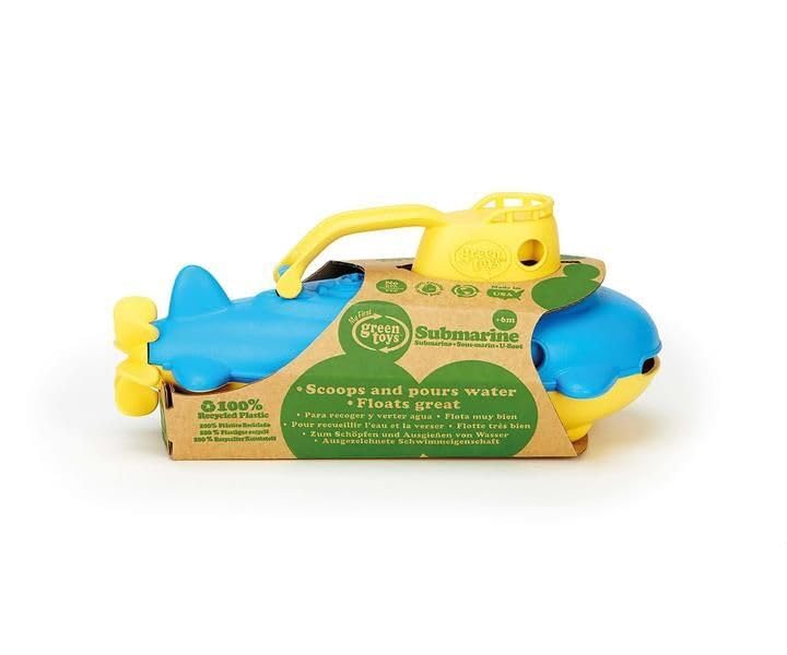 Green Toys Submarine in Yellow & blue - BPA Free, Phthalate Free, Bath Toy with Spinning Rear Propeller. Safe Toys for Toddlers, Babies