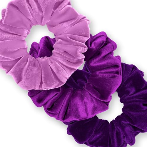 Velvet Scrunchies 3-Pack Gift Set Premium Plush Ponytail Holder Made in the USA Burgundy Forest Black