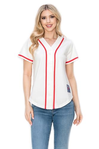 YURO-K Women's Cotton White Color Baseball Jersey with Piping/Made in Los Angeles