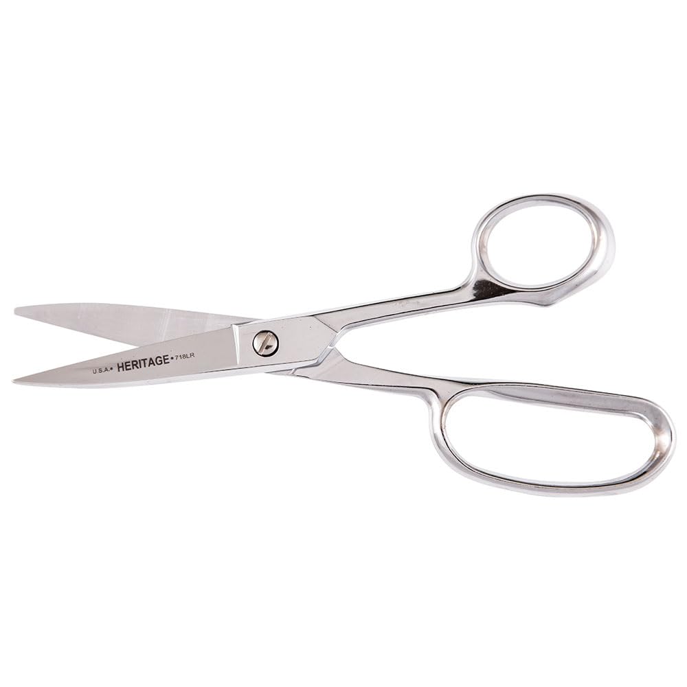Klein Tools 718LR Scissors, Made in USA, Heavy Duty Shear Cuts Fabric, Rubber, Poultry, Light Metal, and More, High-Leverage, Ergonomic Snips, 8-5/8-Inch