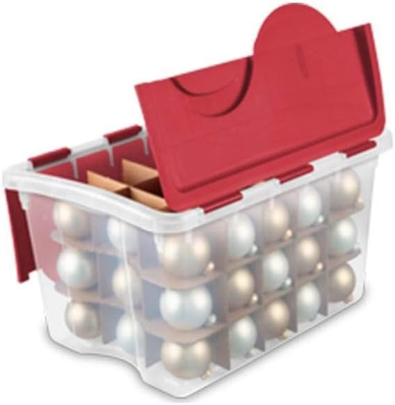 Sterilite 48 Quart Clear Stackable Holiday Christmas 45 Ornament Storage Box