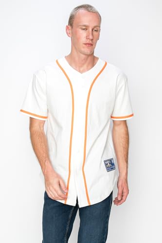 YURO-K Men's Cotton White Color Baseball Jersey with Piping/Made in Los Angeles