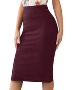 Sweet Hearts Women’s Basic Stretch Pencil Skirt- Regular & Plus Size- Below Knee Office Midi Bodycon Nylon Skirt Made in USA