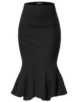 Hybrid & Company Womens Premium Nylon Ponte Stretch Office Fishtail Pencil Skirt High Waist Made in The USA Below Knee