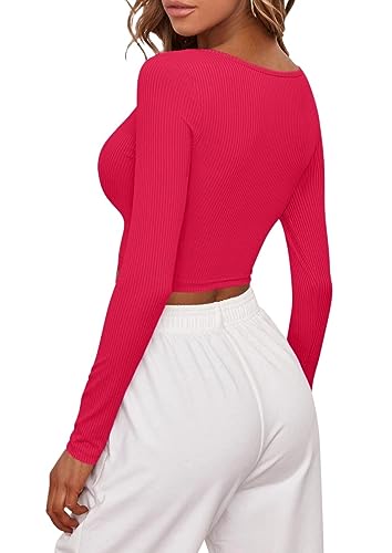Sweet Hearts Long Sleeve Crop Tops for Women- Ribbed Cute Cropped Top Square Neck Casual Basic Shirt Made in USA