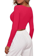 Sweet Hearts Long Sleeve Crop Tops for Women- Ribbed Cute Cropped Top Square Neck Casual Basic Shirt Made in USA