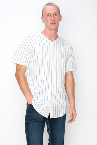YURO-K Men's White Cotton Pinstripe Baseball Jersey/Made in Los Angeles