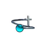 Recycled Antique Bottles and Glassware Sterling Silver At The Cross Adjustable Ring (Aqua Vintage Mason Jar)