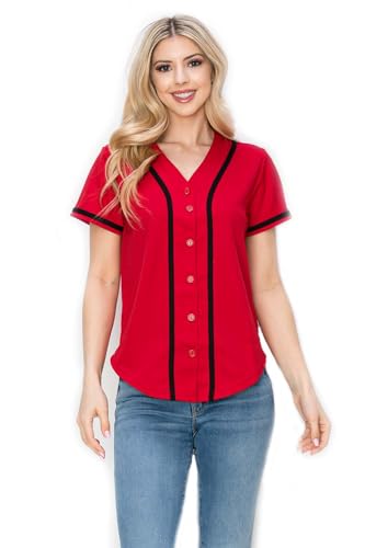 YURO-K Women's Solid Colors Baseball Jersey with Piping/Made in Los Angeles