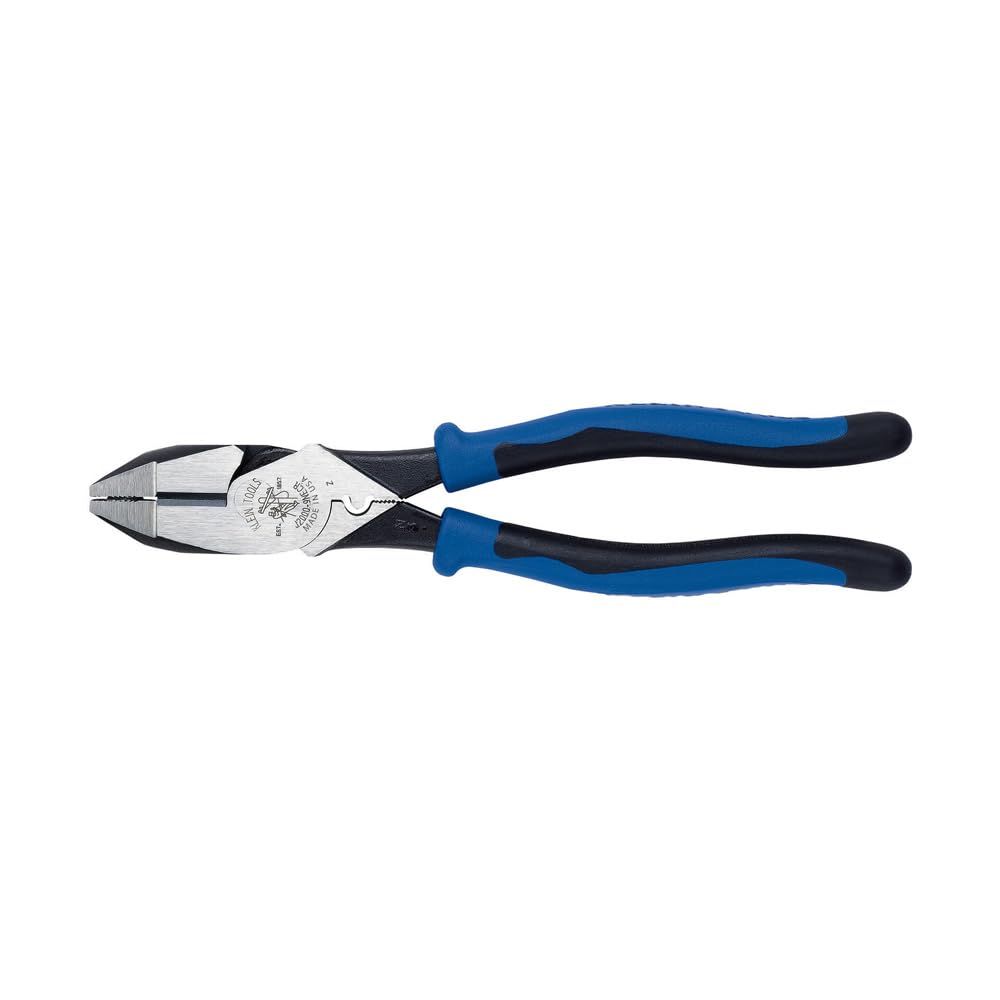 Klein Tools J2000-9NECRTP Side Cutter Linemans Pliers with Tape Pulling and Wire Crimping, High Leverage, 9-Inch