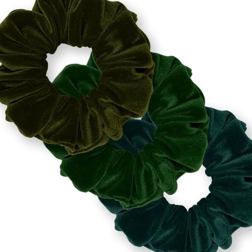 Velvet Scrunchies 3-Pack Gift Set Premium Plush Ponytail Holder Made in the USA Burgundy Forest Black