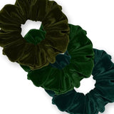 Velvet Scrunchies 3-Pack Gift Set Premium Plush Ponytail Holder Made in the USA Burgundy Forest Black