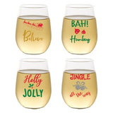 Set of 4 Shatterproof Designer 16 oz Plastic Wine Glasses MADE in the USA (CHRISTMAS)