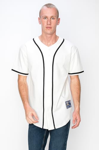 YURO-K Men's Cotton White Color Baseball Jersey with Piping/Made in Los Angeles