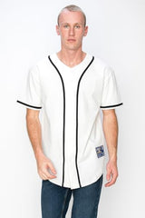 YURO-K Men's Cotton White Color Baseball Jersey with Piping/Made in Los Angeles