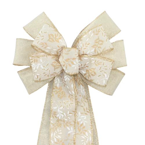 Ivory Gold Branches Christmas Wreath Bow - Package Perfect Bows Made in USA