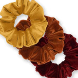 Velvet Scrunchies 3-Pack Gift Set Premium Plush Ponytail Holder Made in the USA Burgundy Forest Black