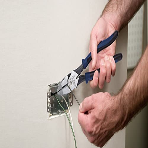 Klein Tools J2000-9NECRTP Side Cutter Linemans Pliers with Tape Pulling and Wire Crimping, High Leverage, 9-Inch