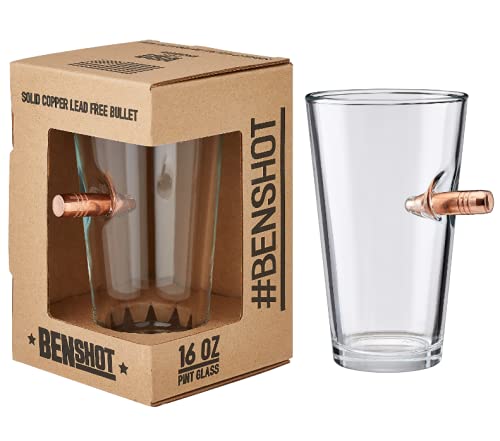 BenShot Pint Glass with Real 0.50BMG Bullet - 16oz | Made in the USA