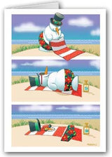 Stonehouse Collection | Funny Melting Snowman on Beach Holiday Card | 18 Beach Christmas Cards & Envelopes | USA Made