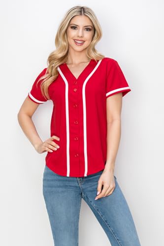 YURO-K Women's Solid Colors Baseball Jersey with Piping/Made in Los Angeles