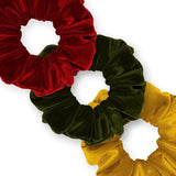 Velvet Scrunchies 3-Pack Gift Set Premium Plush Ponytail Holder Made in the USA Burgundy Forest Black