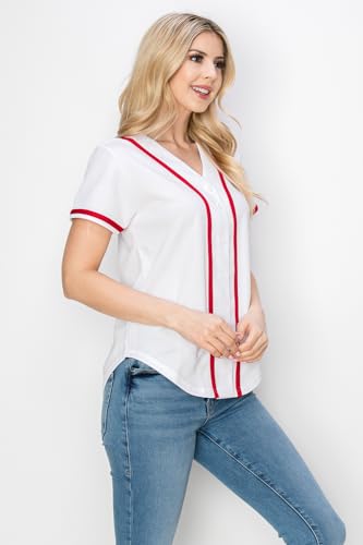 YURO-K Women's Solid Colors Baseball Jersey with Piping/Made in Los Angeles