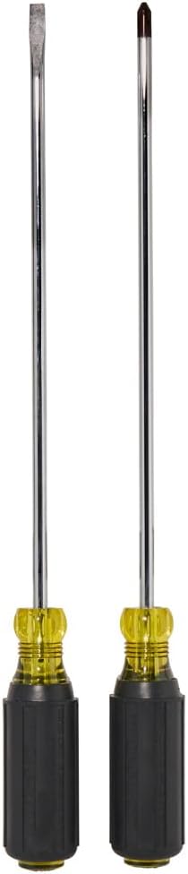 Klein Tools 85072 Long Blade Slotted and Phillips Screwdriver Set with Heat Treated Shafts and Cushioned Grips, Made in USA, 2-Piece