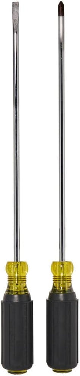 Klein Tools 85072 Long Blade Slotted and Phillips Screwdriver Set with Heat Treated Shafts and Cushioned Grips, Made in USA, 2-Piece