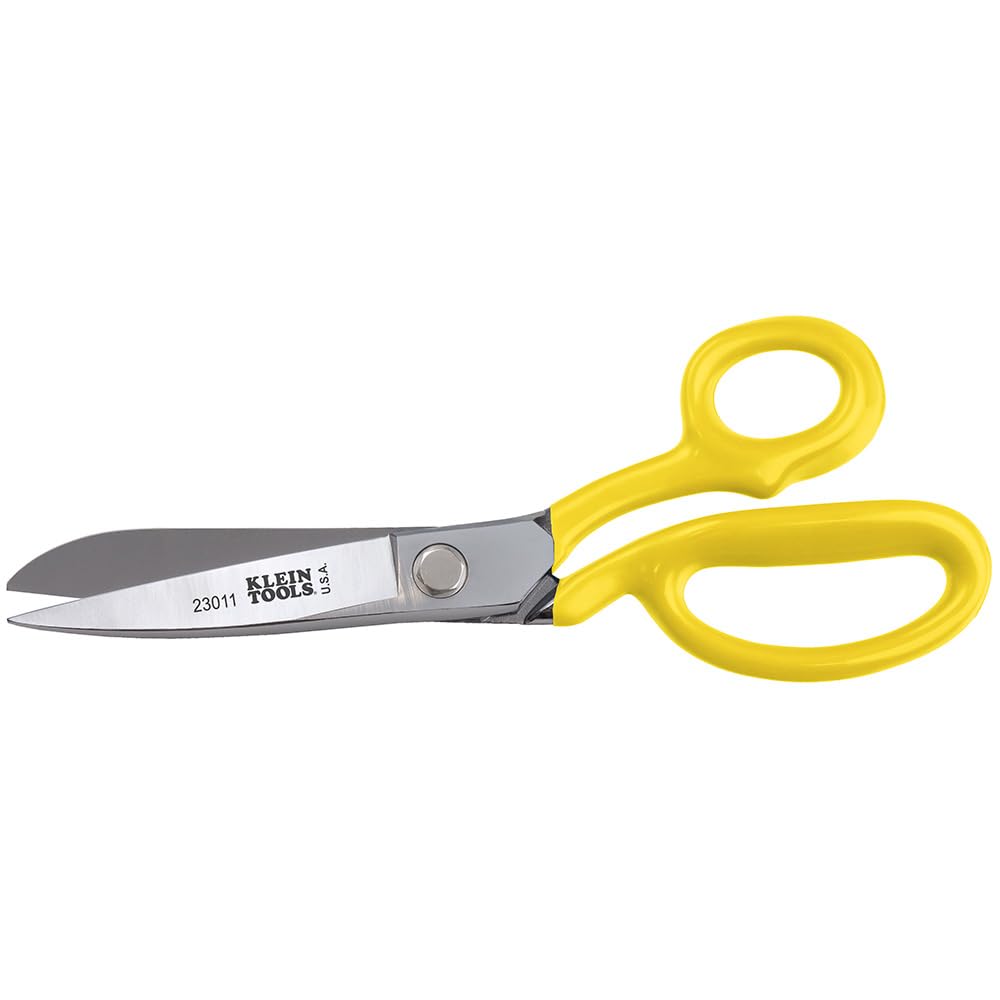 Klein Tools 23011 Scissors, Made in USA, Bent Trimmer for Felt Lining, Cord, Rubber, Fabric, and More, with Extended Handle for Leverage, 11-1/4-Inch