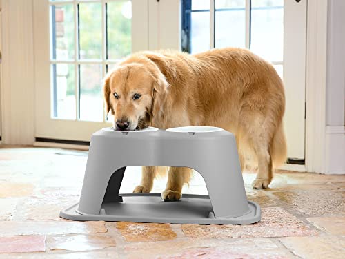 WeatherTech Double High Pet Feeding System w/Plastic Dog/Cat Bowls - 8" High Stand Dark Grey (PDHC3208DGDG)