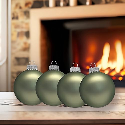 Glass Christmas Tree Ornaments - 67mm / 2.63" [8 Pieces] Designer Balls from Christmas By Krebs Seamless Hanging Holiday Decor (Snow White with Silver Caps)