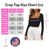 Sweet Hearts Long Sleeve Crop Tops for Women- Ribbed Cute Cropped Top Square Neck Casual Basic Shirt Made in USA