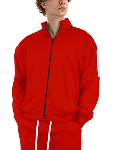 Hat and Beyond Mens Made in USA Premium Track Jacket & Pants Striped Sweatsuit Athletic Casual Essentials Gym