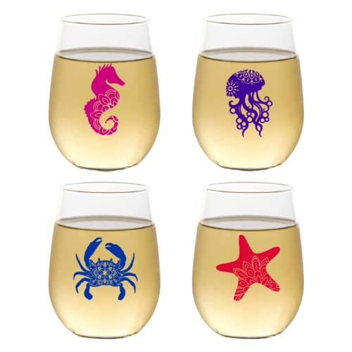 Set of 4 Shatterproof Designer 16 oz Plastic Wine Glasses MADE in the USA (CHRISTMAS)