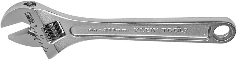 Klein Tools 507-8 Adjustable Wrench, Extra Capacity Jaw Forged Drive Wrench with High Polish Chrome Finish, 8-Inch