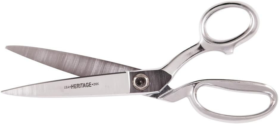 Klein Tools G210K Scissors, Made in USA, Bent Trimmer with Knife Edge for Big Table Top Cutting or Upholstery and Rubber Roofing, 10-Inch