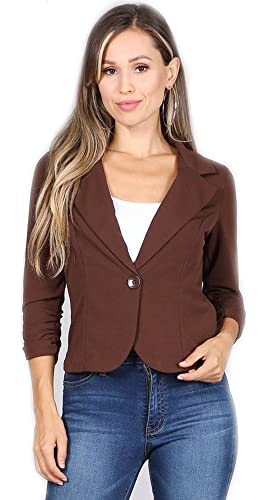 JJJ Fashion Women's Solid One Button Princess Seam Ruched Cuffs Blazer