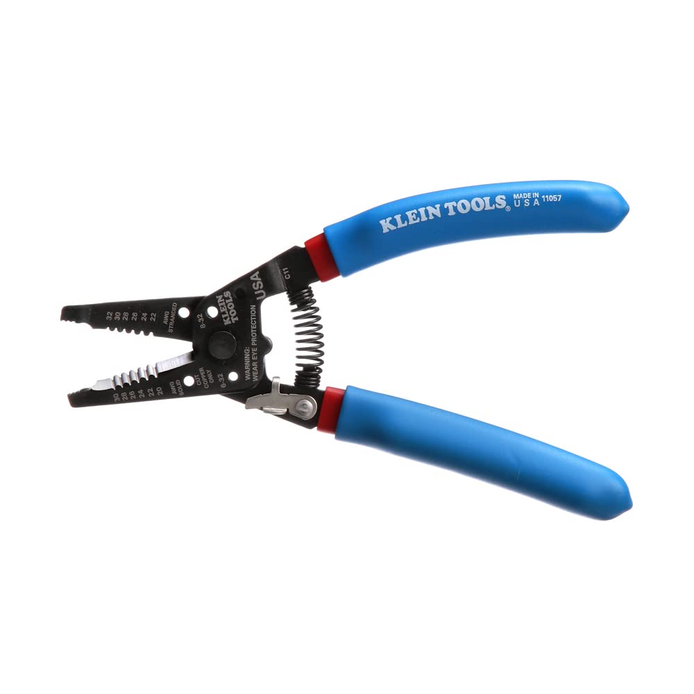 Klein Tools 11057 Wire Cutter / Wire Stripper, Made in USA, Heavy Duty Wire Cutter Stripper for 20-30 AWG Solid Wire and 22-32 AWG Stranded Wire