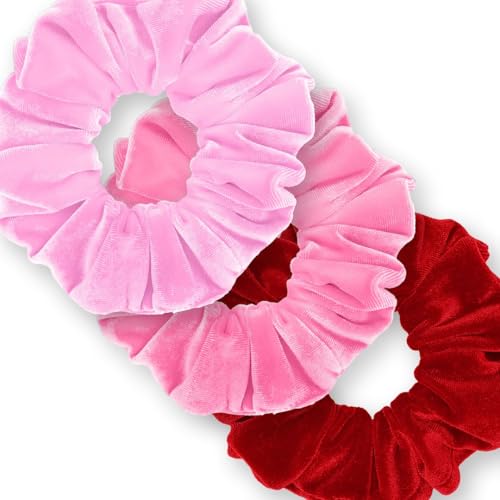 Velvet Scrunchies 3-Pack Gift Set Premium Plush Ponytail Holder Made in the USA Burgundy Forest Black
