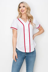 YURO-K Women's Solid Colors Baseball Jersey with Piping/Made in Los Angeles