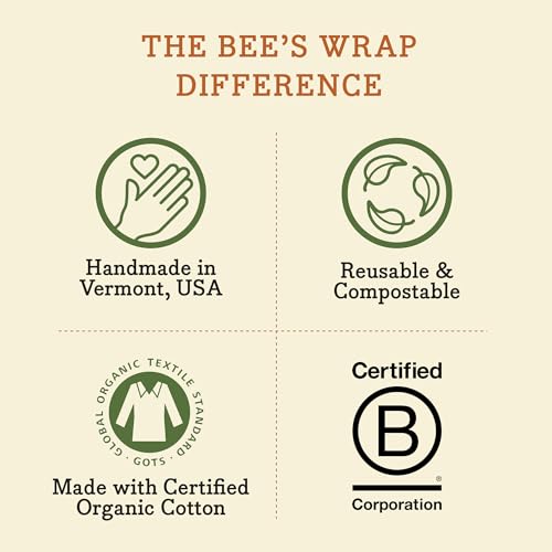 Bee's Wrap Reusable Beeswax Food Wraps Made in The USA, Eco Friendly Beeswax Wraps for Food, Sustainable Food Storage Containers, Organic Cotton Food Wraps, Assorted 3 Pack (S, M, L), Honeycomb